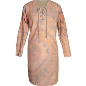 Monrow tie-dyed longsleeve lace-up v-neck  split hem dress, size Small